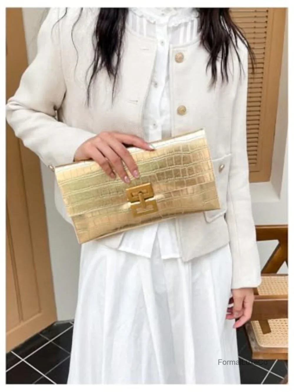 Metallic Faux Leather Envelope Clutch Evening Bag Formal Wedding Purse